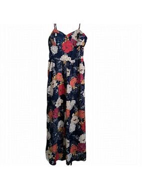 BAND OF THE FREE bold floral palazzo pant jumpsuit coastal lined padded top LG